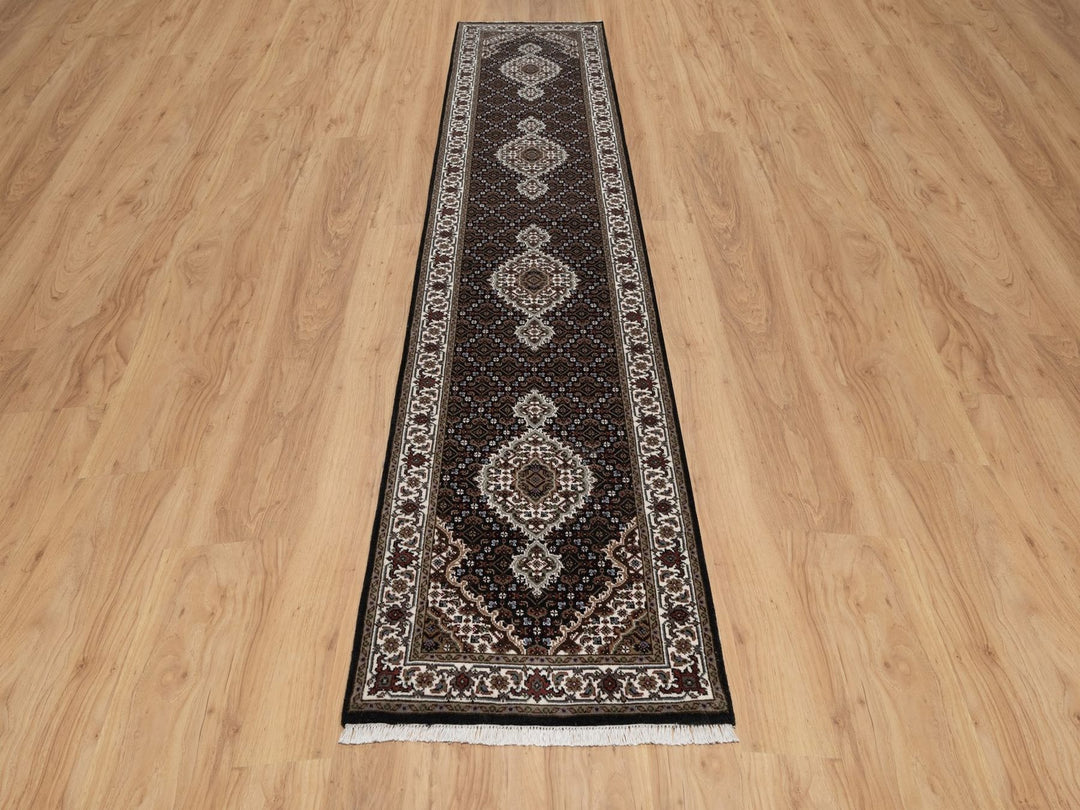 2'6" x 12'2" New Hand Knotted Black Wool Runner Oriental Rug - MOA10291613