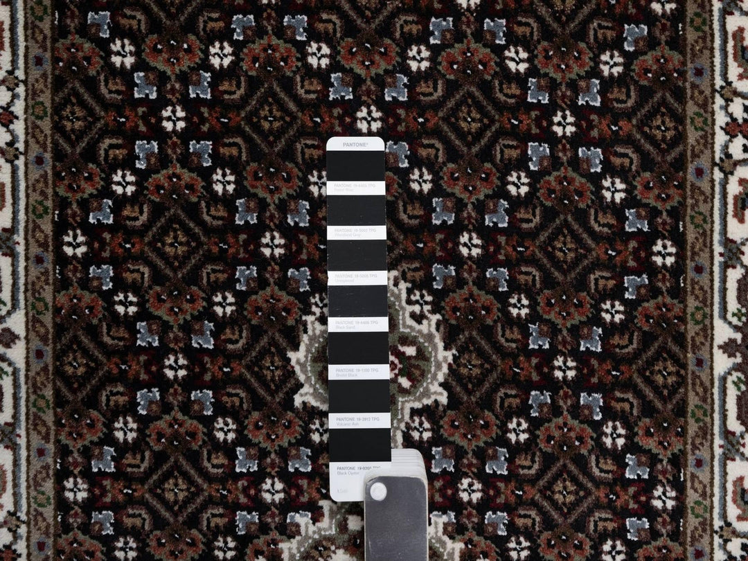 2'6" x 12'2" New Hand Knotted Black Wool Runner Oriental Rug - MOA10291613