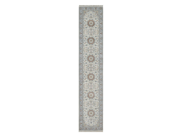 2'10" x 14'6" New Hand Knotted Ivory Wool & Silk Runner Oriental Rug - MOA10291614
