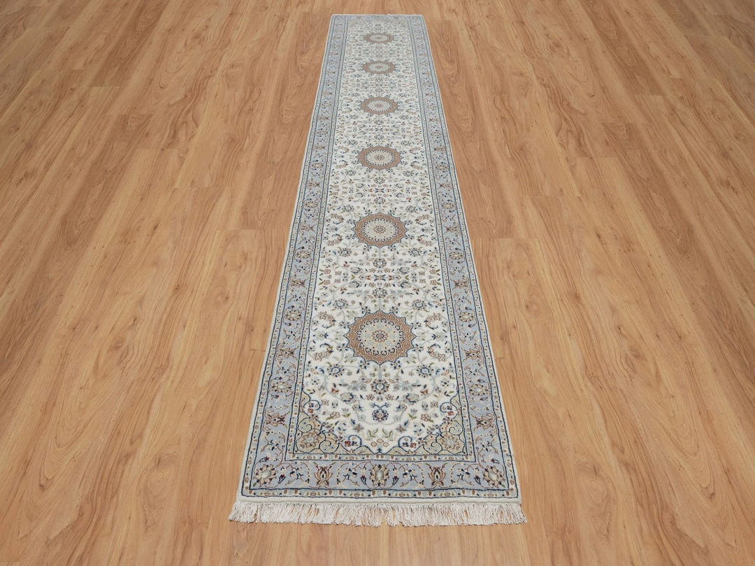 2'10" x 14'6" New Hand Knotted Ivory Wool & Silk Runner Oriental Rug - MOA10291614