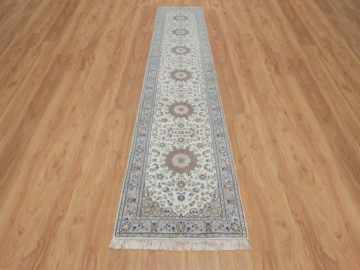 2'10" x 14'6" New Hand Knotted Ivory Wool & Silk Runner Oriental Rug - MOA10291614