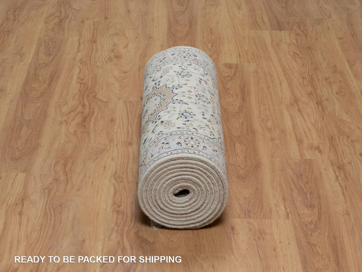 2'10" x 14'6" New Hand Knotted Ivory Wool & Silk Runner Oriental Rug - MOA10291614