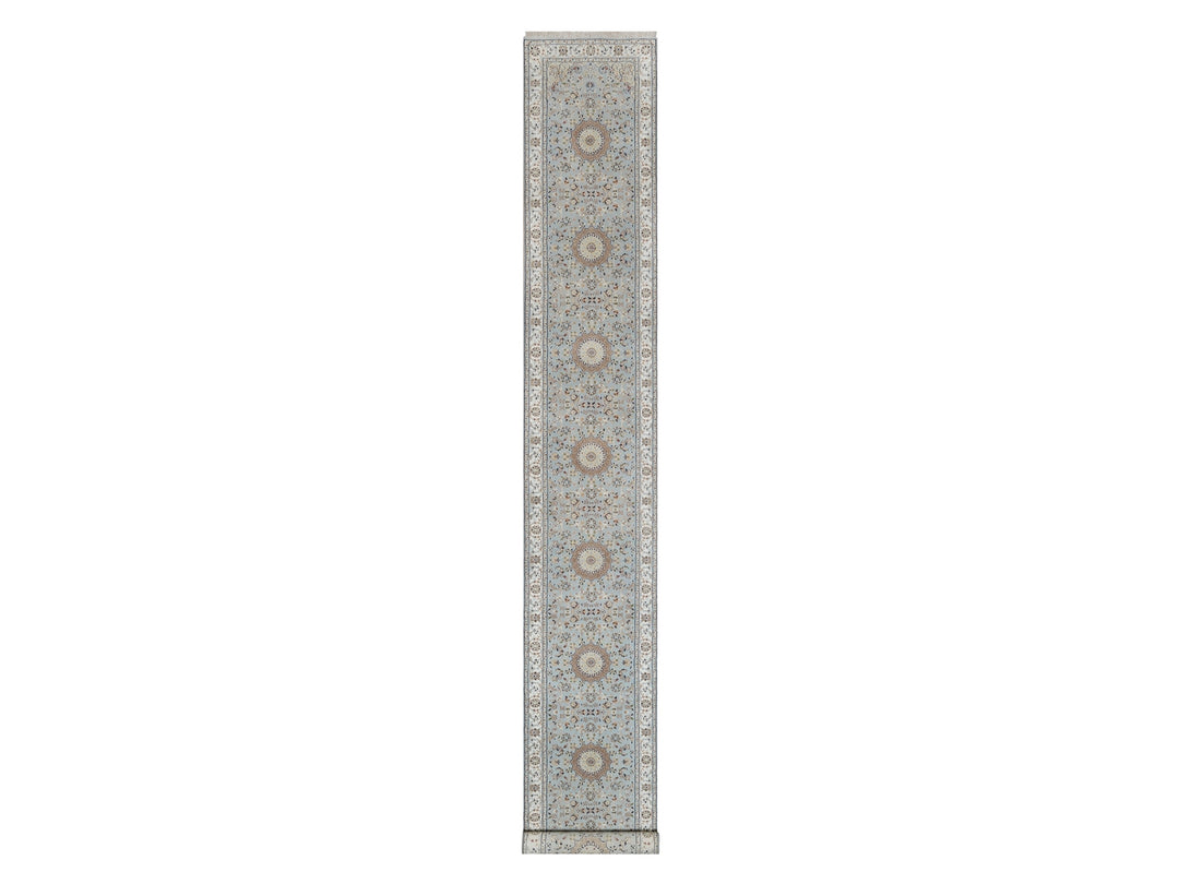 2'7" x 18'5" New Hand Knotted Blue Wool & Silk Runner Oriental Rug - MOA10291615