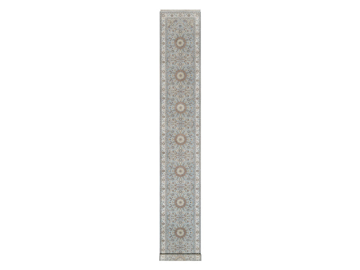 2'7" x 18'5" New Hand Knotted Blue Wool & Silk Runner Oriental Rug - MOA10291615