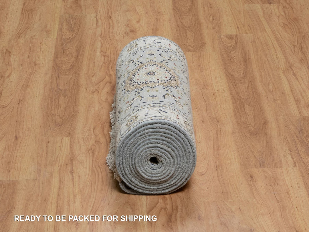 2'7" x 18'5" New Hand Knotted Blue Wool & Silk Runner Oriental Rug - MOA10291615