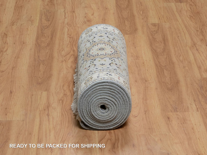 2'7" x 18'5" New Hand Knotted Blue Wool & Silk Runner Oriental Rug - MOA10291615