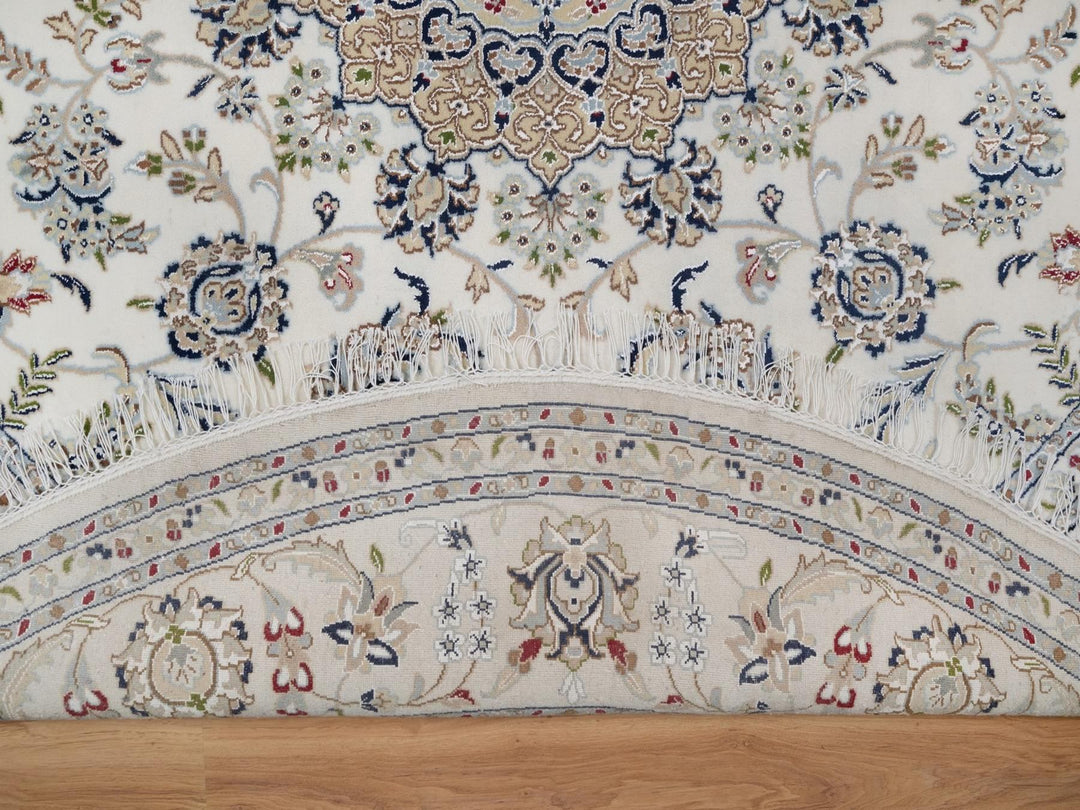 8'0" x 8'0" New Hand Knotted Ivory Wool & Silk Round Oriental Rug - MOA10291617