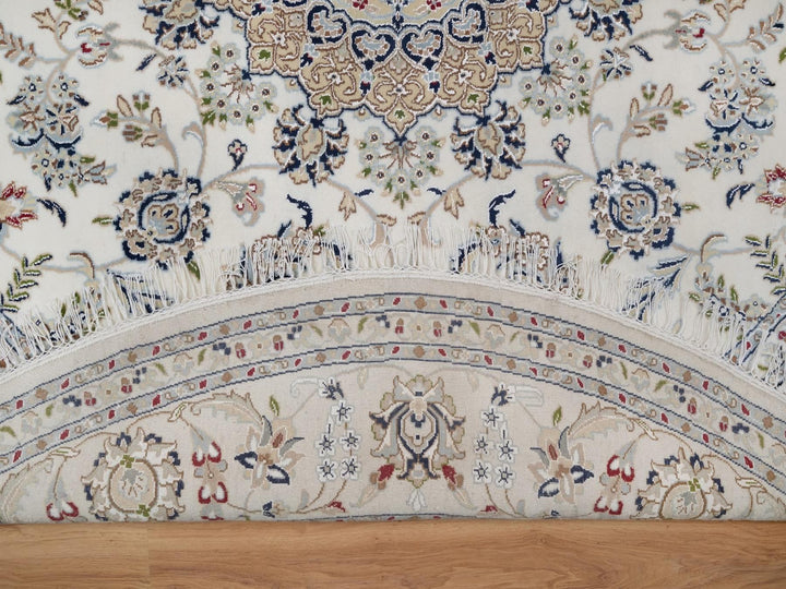 8'0" x 8'0" New Hand Knotted Ivory Wool & Silk Round Oriental Rug - MOA10291617