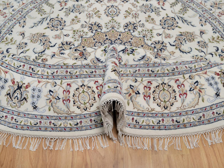 8'0" x 8'0" New Hand Knotted Ivory Wool & Silk Round Oriental Rug - MOA10291617