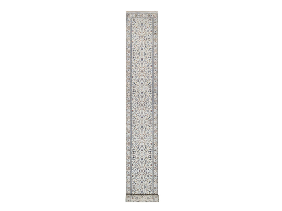 2'9" x 21'8" New Hand Knotted Ivory Wool & Silk Runner Oriental Rug - MOA10291619