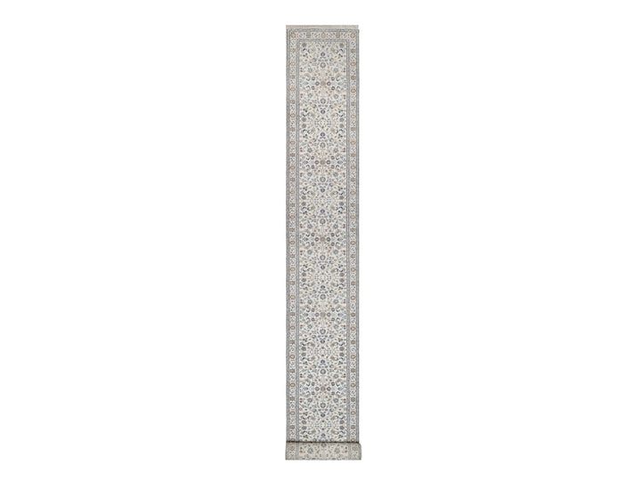 2'9" x 21'8" New Hand Knotted Ivory Wool & Silk Runner Oriental Rug - MOA10291619