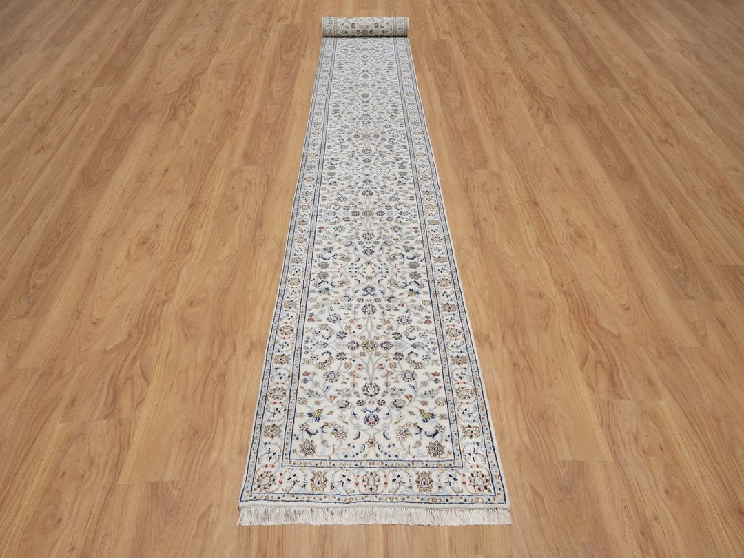 2'9" x 21'8" New Hand Knotted Ivory Wool & Silk Runner Oriental Rug - MOA10291619