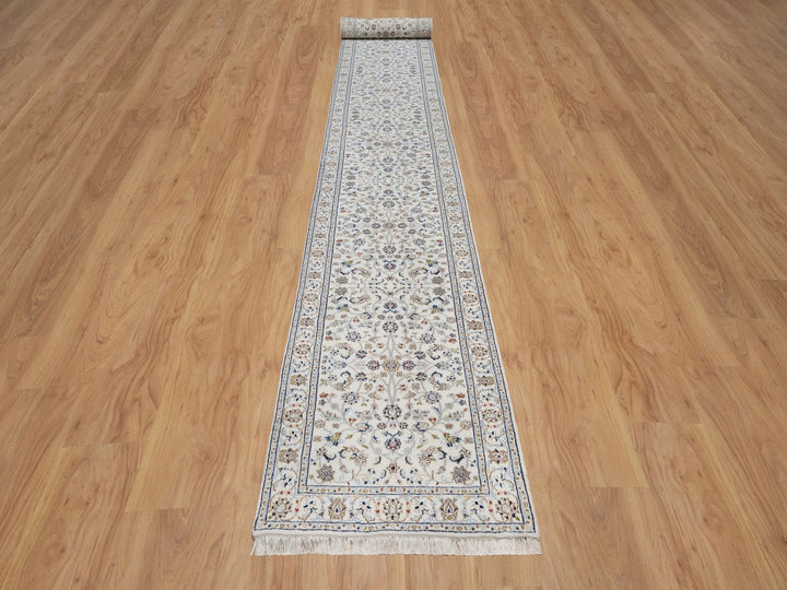 2'9" x 21'8" New Hand Knotted Ivory Wool & Silk Runner Oriental Rug - MOA10291619