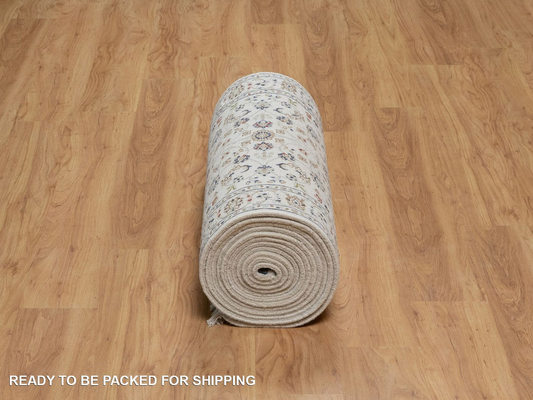 2'9" x 21'8" New Hand Knotted Ivory Wool & Silk Runner Oriental Rug - MOA10291619