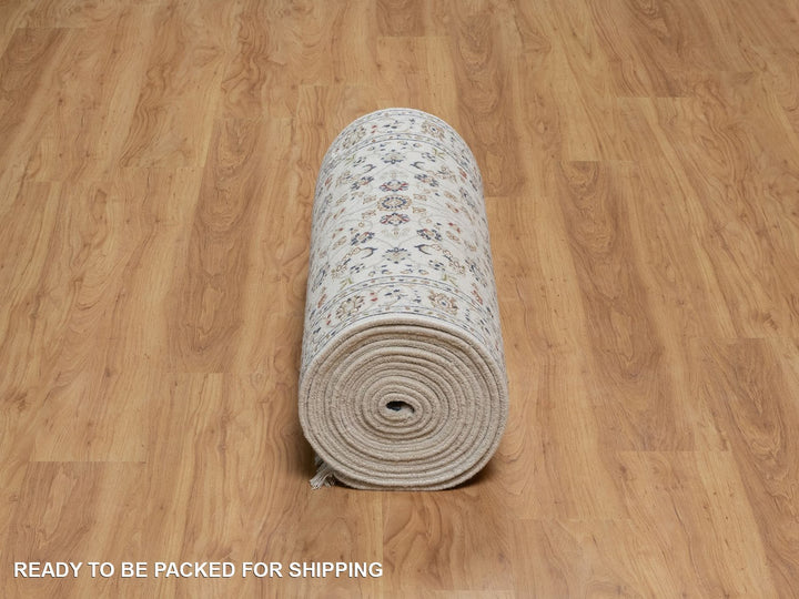 2'9" x 21'8" New Hand Knotted Ivory Wool & Silk Runner Oriental Rug - MOA10291619