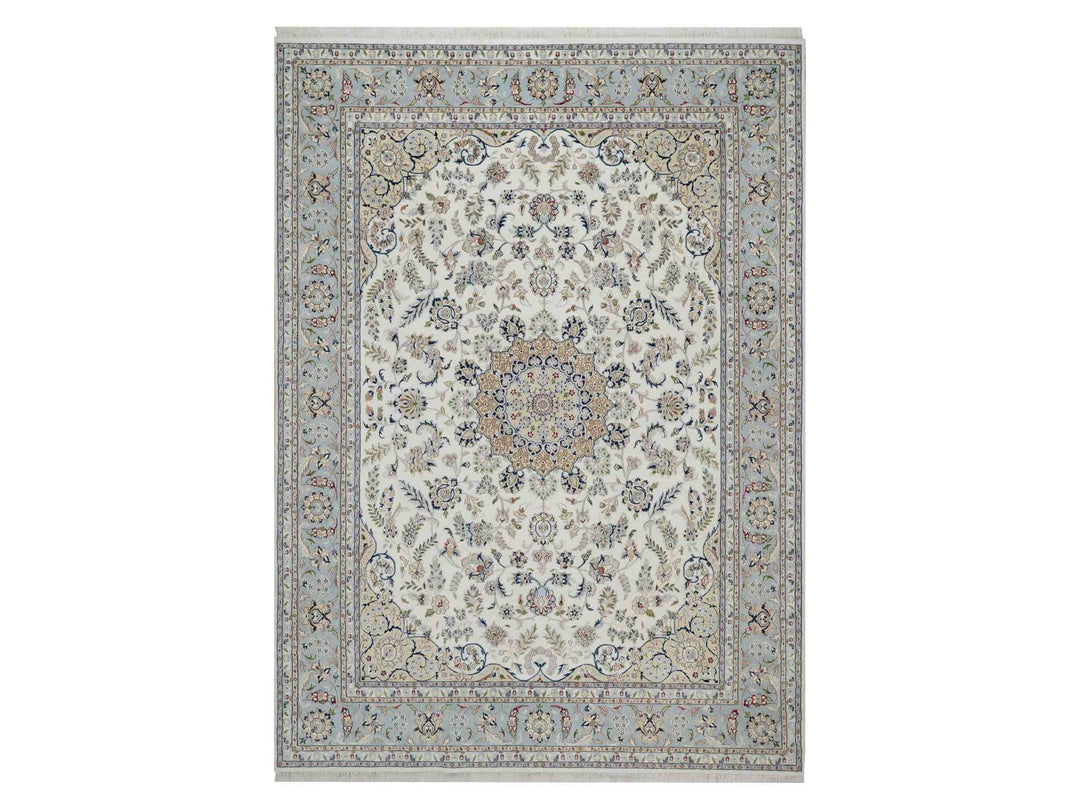 8'9" x 12'0" New Hand Knotted Ivory Wool & Silk Rectangle Oriental Rug - MOA10291620