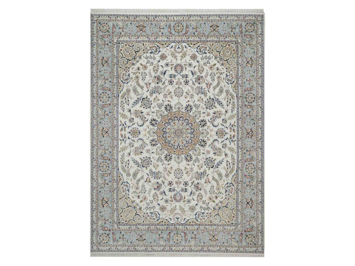 8'9" x 12'0" New Hand Knotted Ivory Wool & Silk Rectangle Oriental Rug - MOA10291620