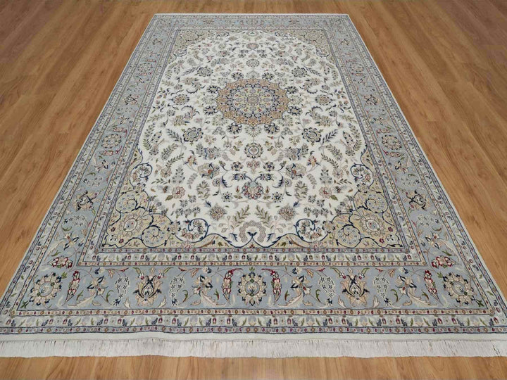 8'9" x 12'0" New Hand Knotted Ivory Wool & Silk Rectangle Oriental Rug - MOA10291620