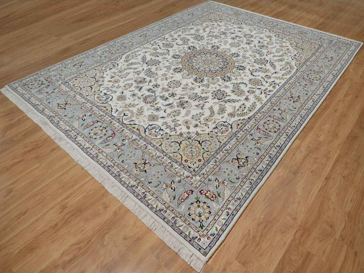 8'9" x 12'0" New Hand Knotted Ivory Wool & Silk Rectangle Oriental Rug - MOA10291620