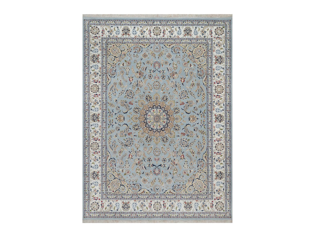 8'9" x 11'11" New Hand Knotted Blue Wool & Silk Rectangle Oriental Rug - MOA10291621