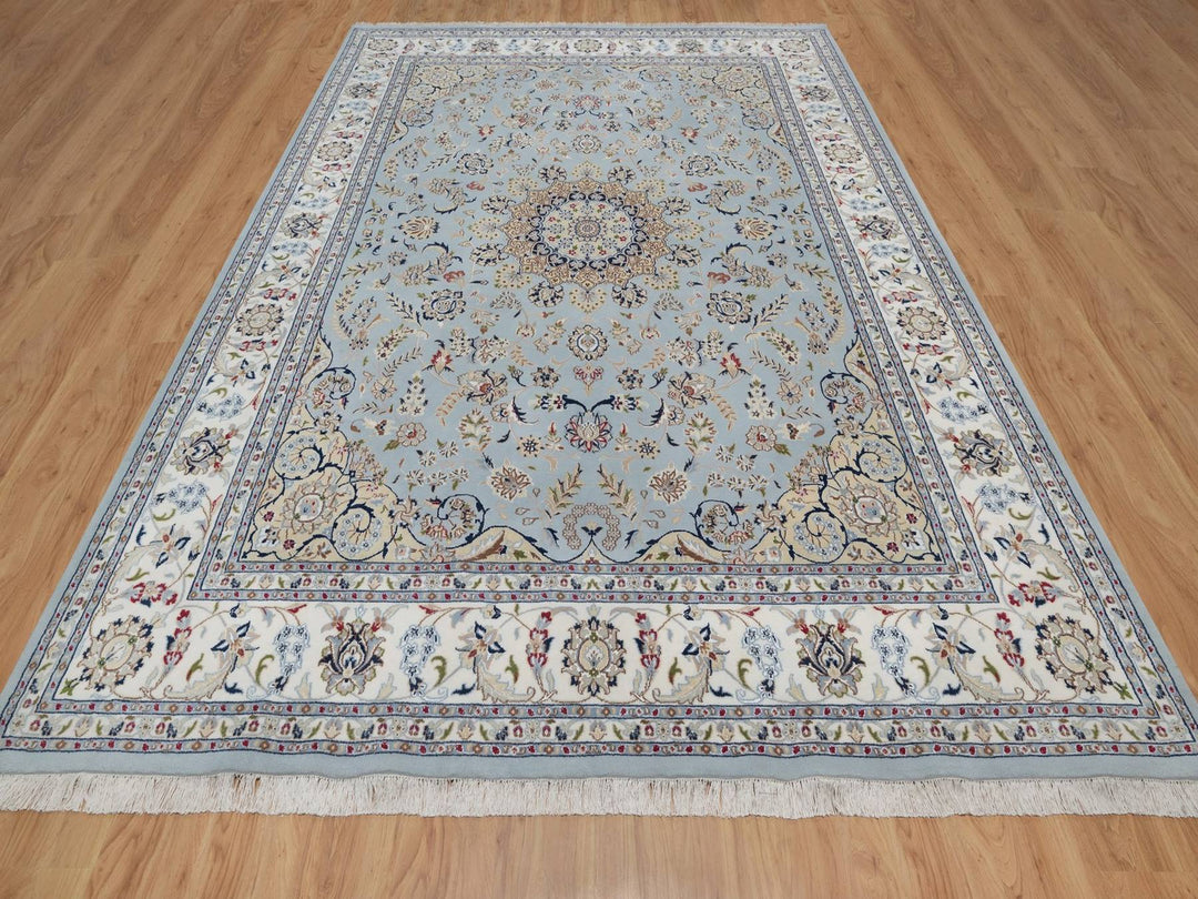 8'9" x 11'11" New Hand Knotted Blue Wool & Silk Rectangle Oriental Rug - MOA10291621