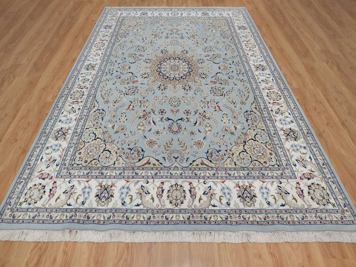 8'9" x 11'11" New Hand Knotted Blue Wool & Silk Rectangle Oriental Rug - MOA10291621