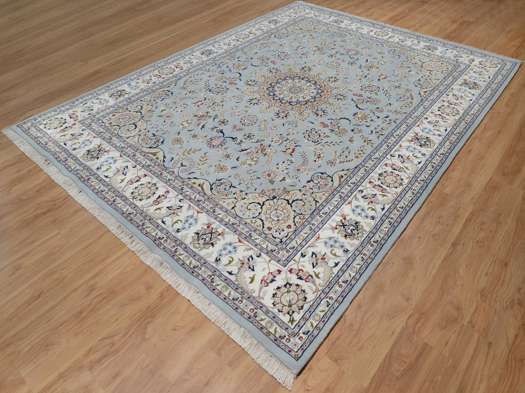 8'9" x 11'11" New Hand Knotted Blue Wool & Silk Rectangle Oriental Rug - MOA10291621