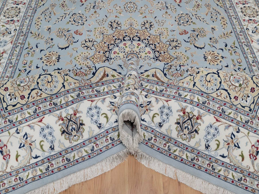 8'9" x 11'11" New Hand Knotted Blue Wool & Silk Rectangle Oriental Rug - MOA10291621