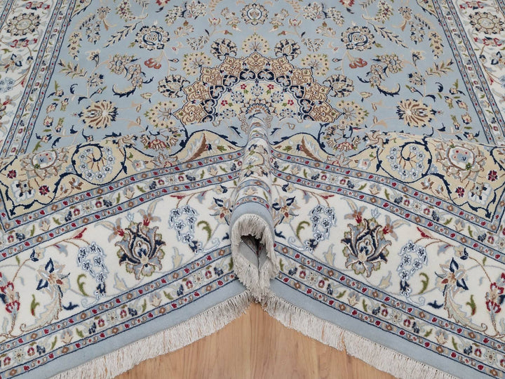 8'9" x 11'11" New Hand Knotted Blue Wool & Silk Rectangle Oriental Rug - MOA10291621