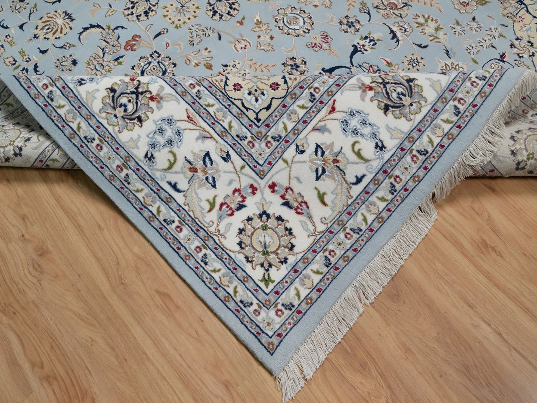 8'9" x 11'11" New Hand Knotted Blue Wool & Silk Rectangle Oriental Rug - MOA10291621