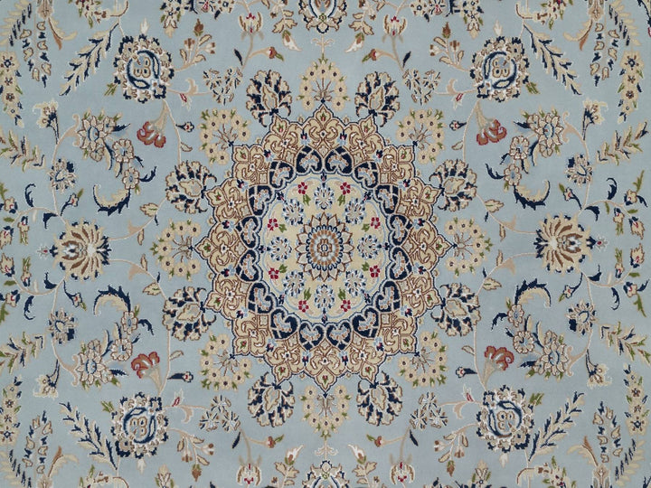 8'9" x 11'11" New Hand Knotted Blue Wool & Silk Rectangle Oriental Rug - MOA10291621