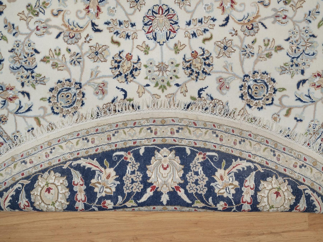 7'9" x 7'9" New Hand Knotted Ivory Wool & Silk Round Oriental Rug - MOA10291622