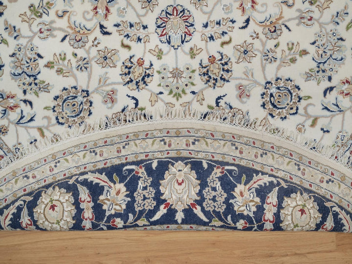 7'9" x 7'9" New Hand Knotted Ivory Wool & Silk Round Oriental Rug - MOA10291622