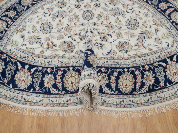 7'9" x 7'9" New Hand Knotted Ivory Wool & Silk Round Oriental Rug - MOA10291622