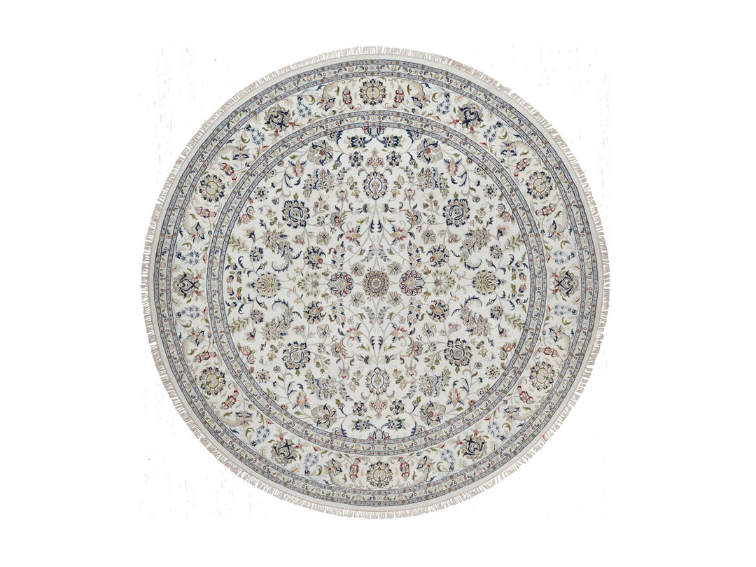 9'10" x 9'10" New Hand Knotted Ivory Wool & Silk Round Oriental Rug - MOA10291623
