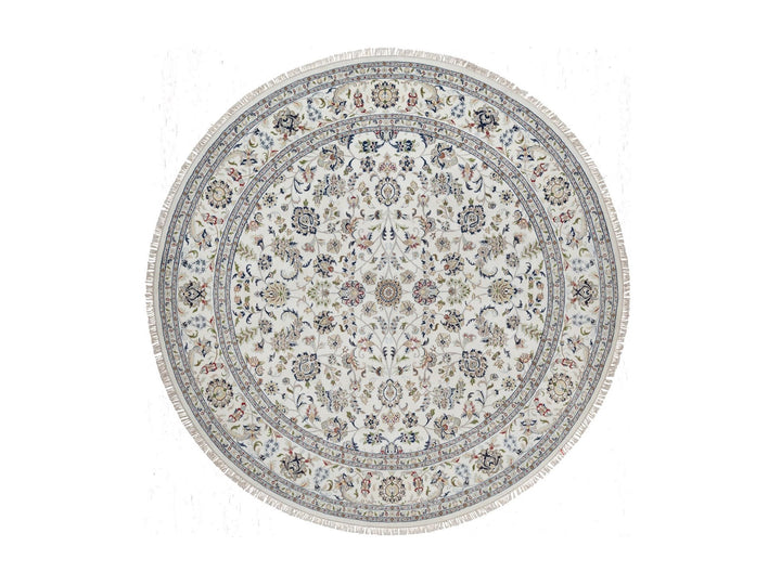 9'10" x 9'10" New Hand Knotted Ivory Wool & Silk Round Oriental Rug - MOA10291623