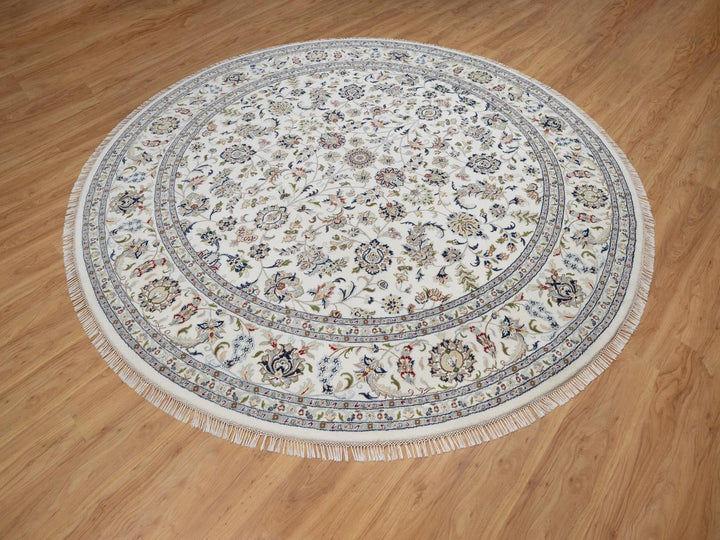 9'10" x 9'10" New Hand Knotted Ivory Wool & Silk Round Oriental Rug - MOA10291623