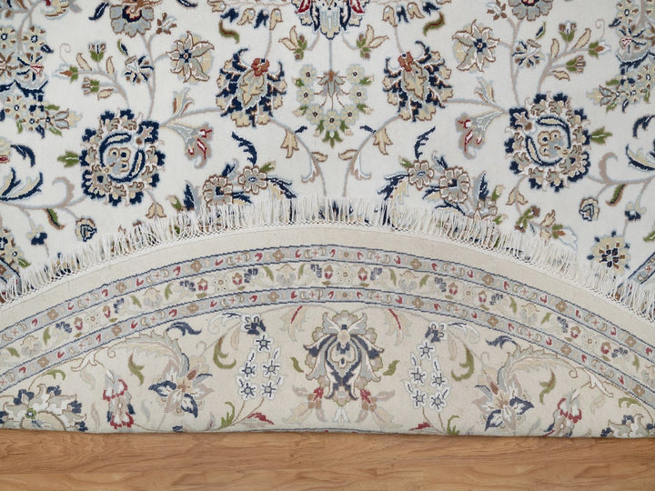 9'10" x 9'10" New Hand Knotted Ivory Wool & Silk Round Oriental Rug - MOA10291623