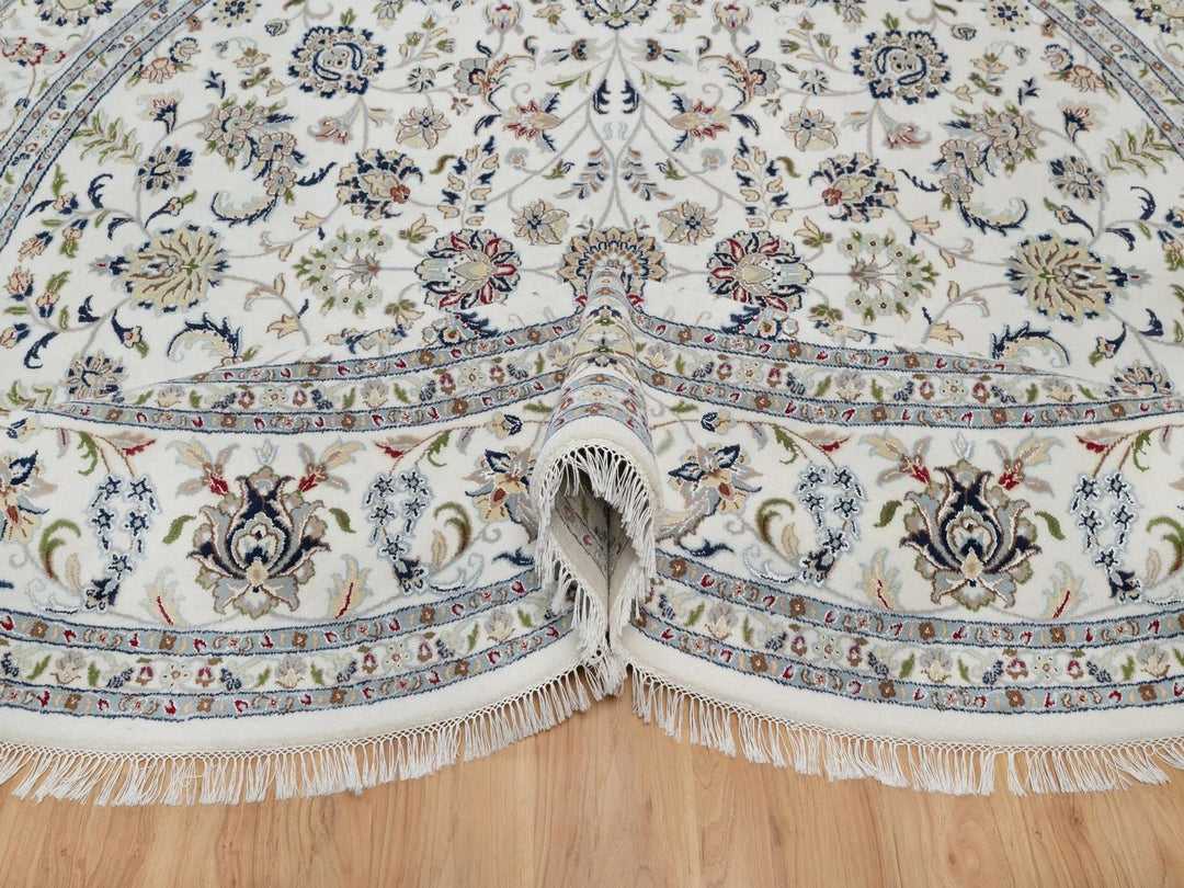 9'10" x 9'10" New Hand Knotted Ivory Wool & Silk Round Oriental Rug - MOA10291623