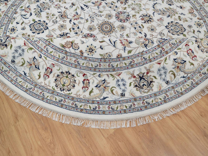 9'10" x 9'10" New Hand Knotted Ivory Wool & Silk Round Oriental Rug - MOA10291623