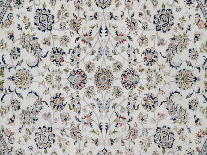 9'10" x 9'10" New Hand Knotted Ivory Wool & Silk Round Oriental Rug - MOA10291623