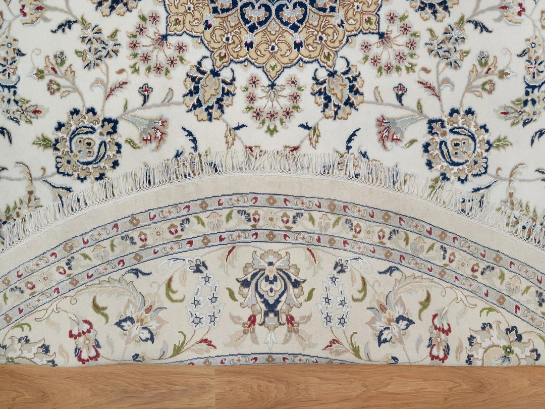9'10" x 9'10" New Hand Knotted Ivory Wool & Silk Round Oriental Rug - MOA10291624