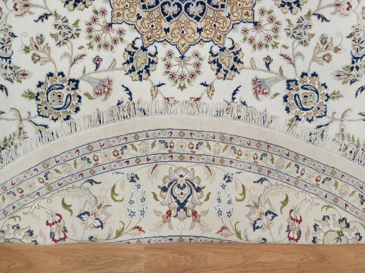 9'10" x 9'10" New Hand Knotted Ivory Wool & Silk Round Oriental Rug - MOA10291624