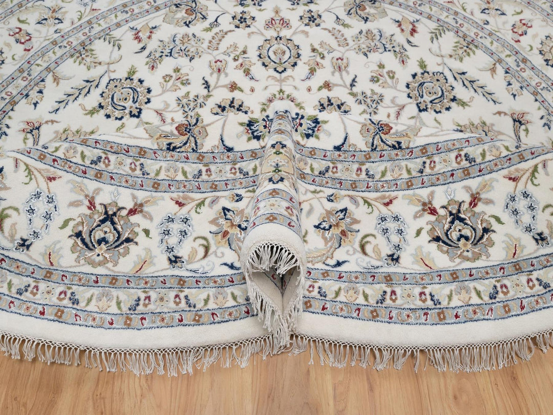 9'10" x 9'10" New Hand Knotted Ivory Wool & Silk Round Oriental Rug - MOA10291624