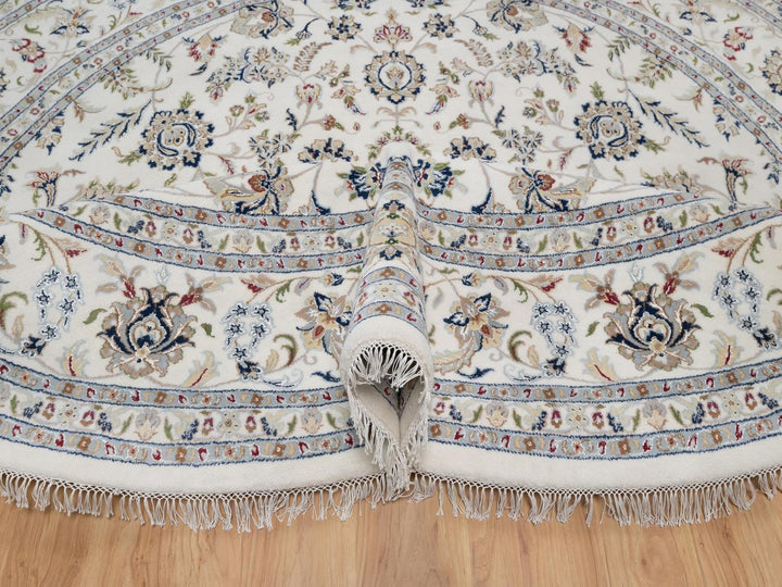 9'10" x 9'10" New Hand Knotted Ivory Wool & Silk Round Oriental Rug - MOA10291624