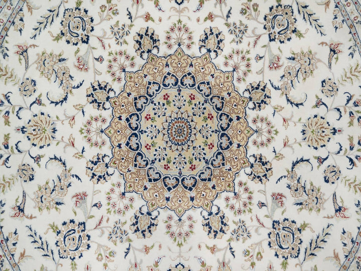 9'10" x 9'10" New Hand Knotted Ivory Wool & Silk Round Oriental Rug - MOA10291624