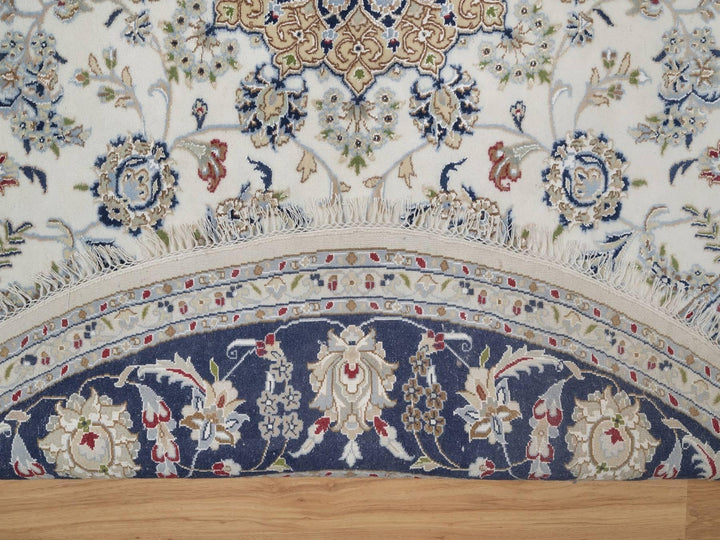 8'2" x 8'2" New Hand Knotted Ivory Wool & Silk Round Oriental Rug - MOA10291625