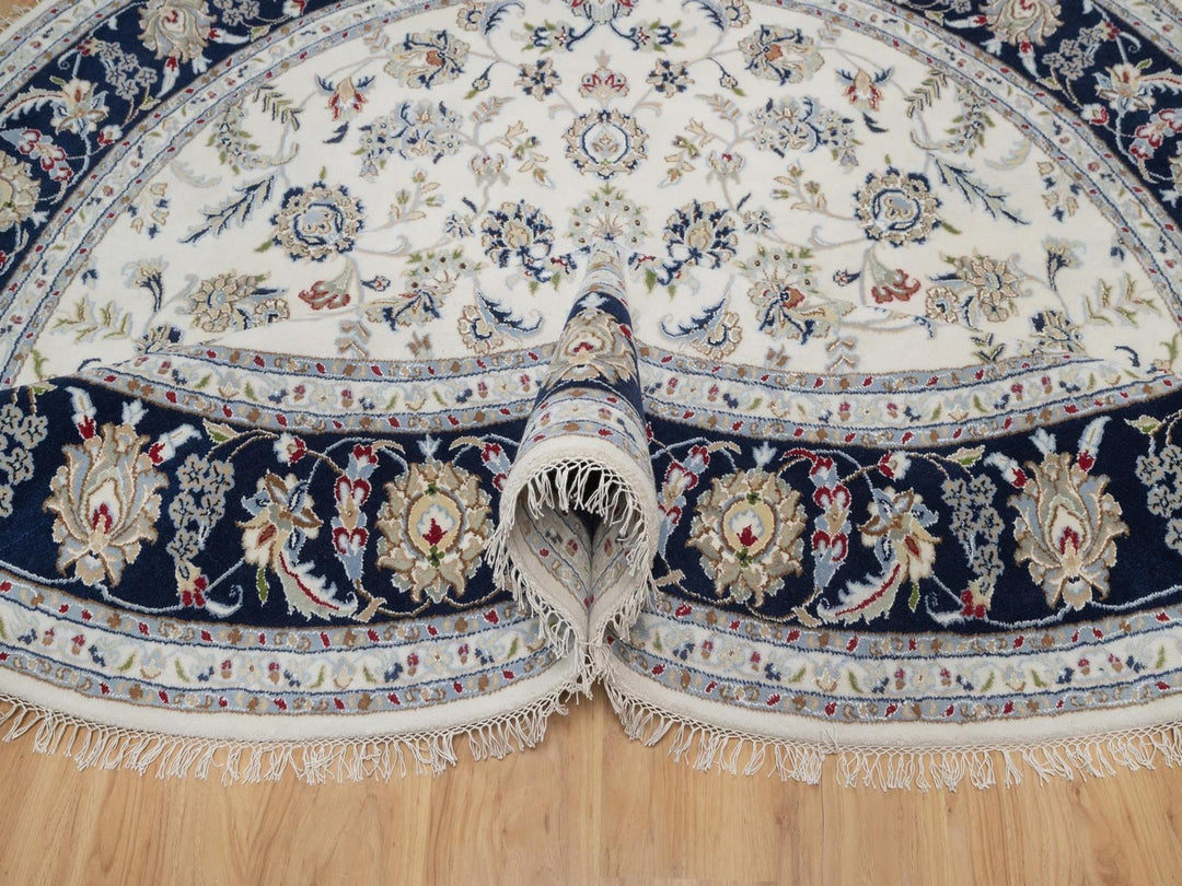 8'2" x 8'2" New Hand Knotted Ivory Wool & Silk Round Oriental Rug - MOA10291625