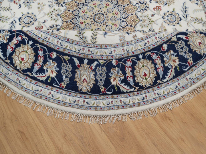8'2" x 8'2" New Hand Knotted Ivory Wool & Silk Round Oriental Rug - MOA10291625