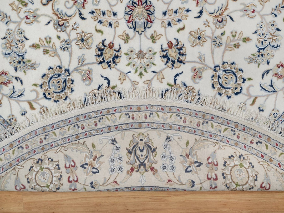 7'10" x 7'10" New Hand Knotted Ivory Wool & Silk Round Oriental Rug - MOA10291626